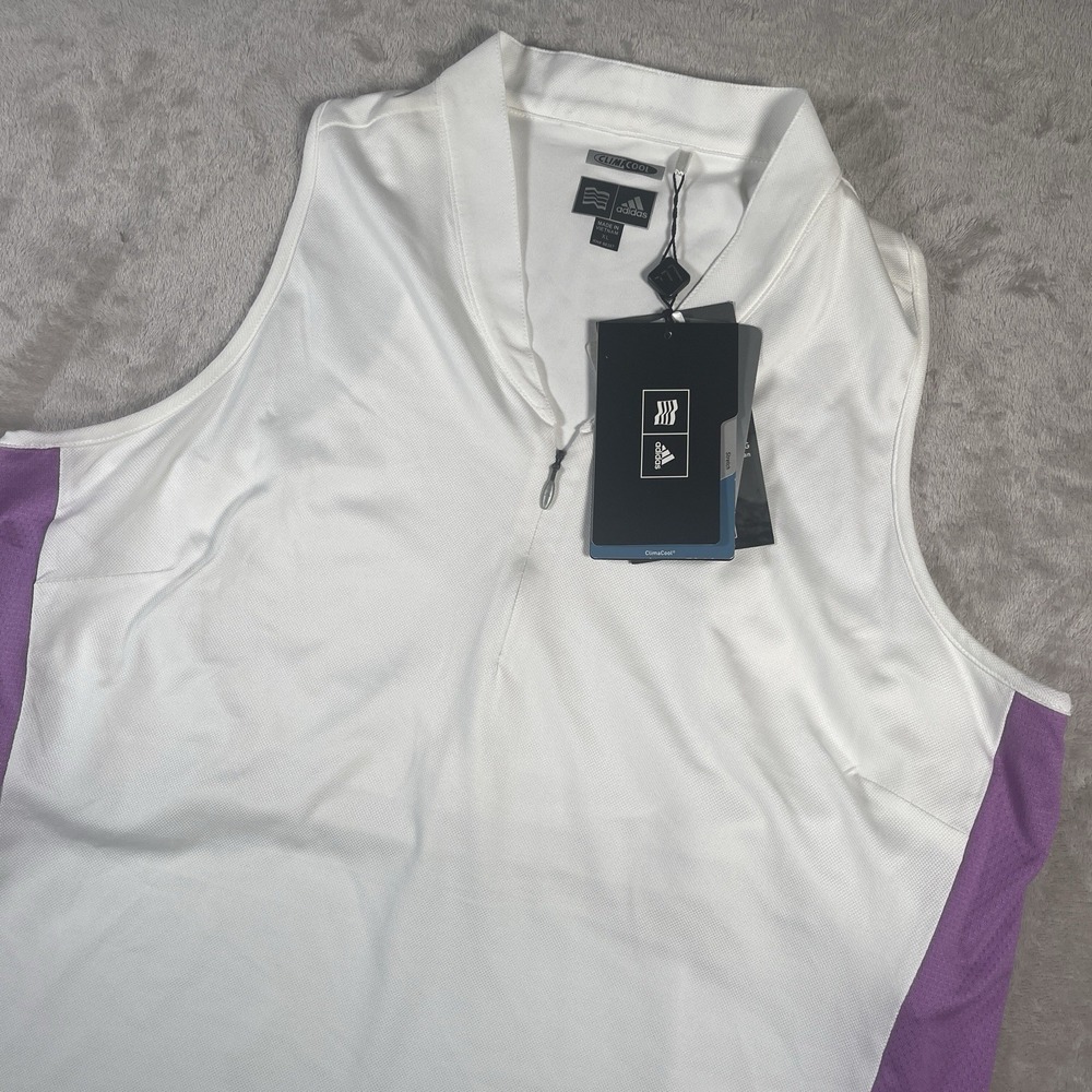 ADIDAS‎ Climacool Women's XL Colorblock Sleeveless 1/4 Zip Tank Mock Neck White